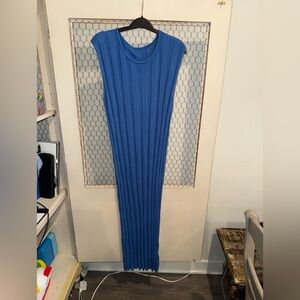 Blue Sleeveless Ribbed Maxi Dress